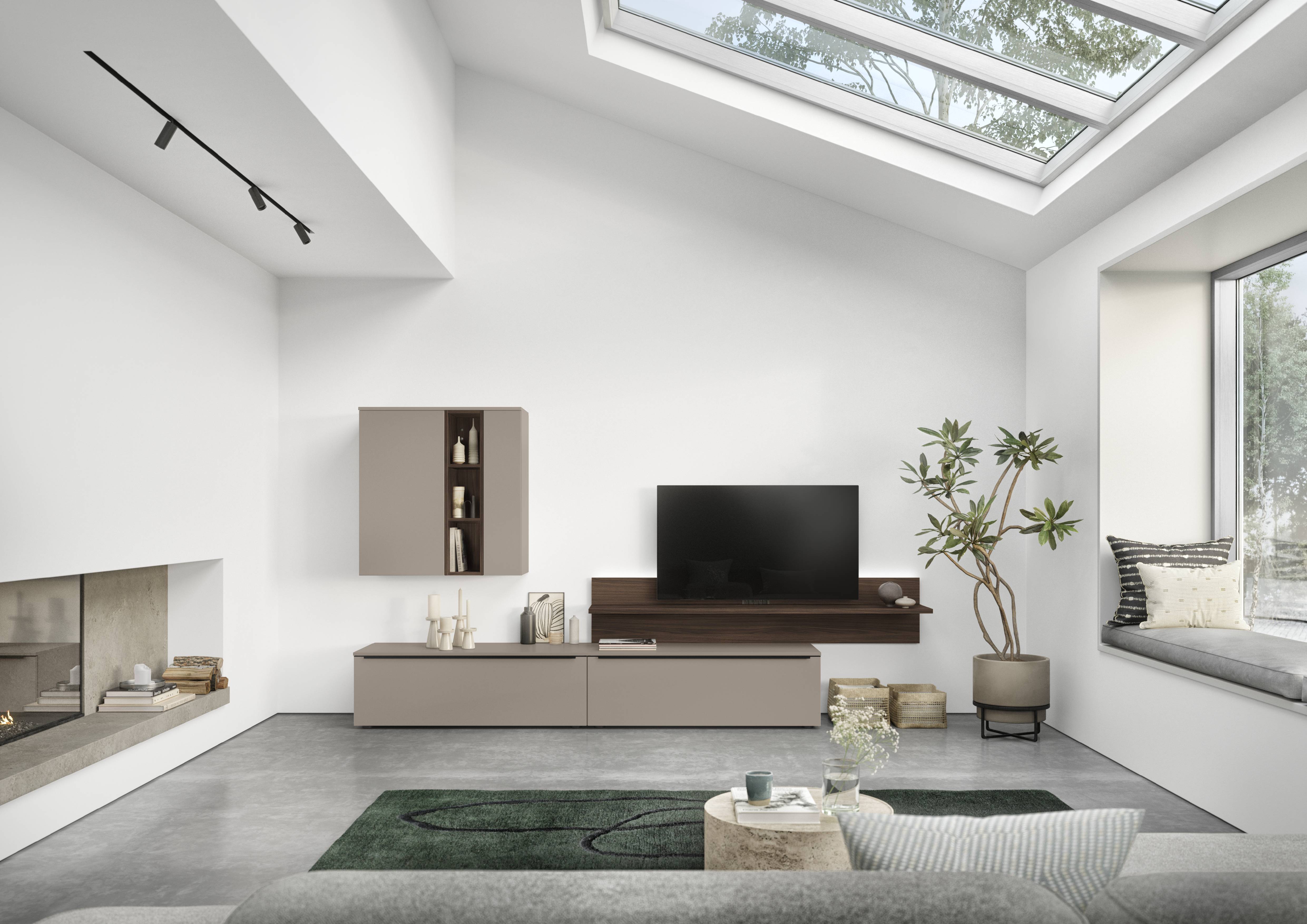 A serene minimalist interior with clean-lined built-in cabinetry, warm wood accents, and plenty of breathing room.