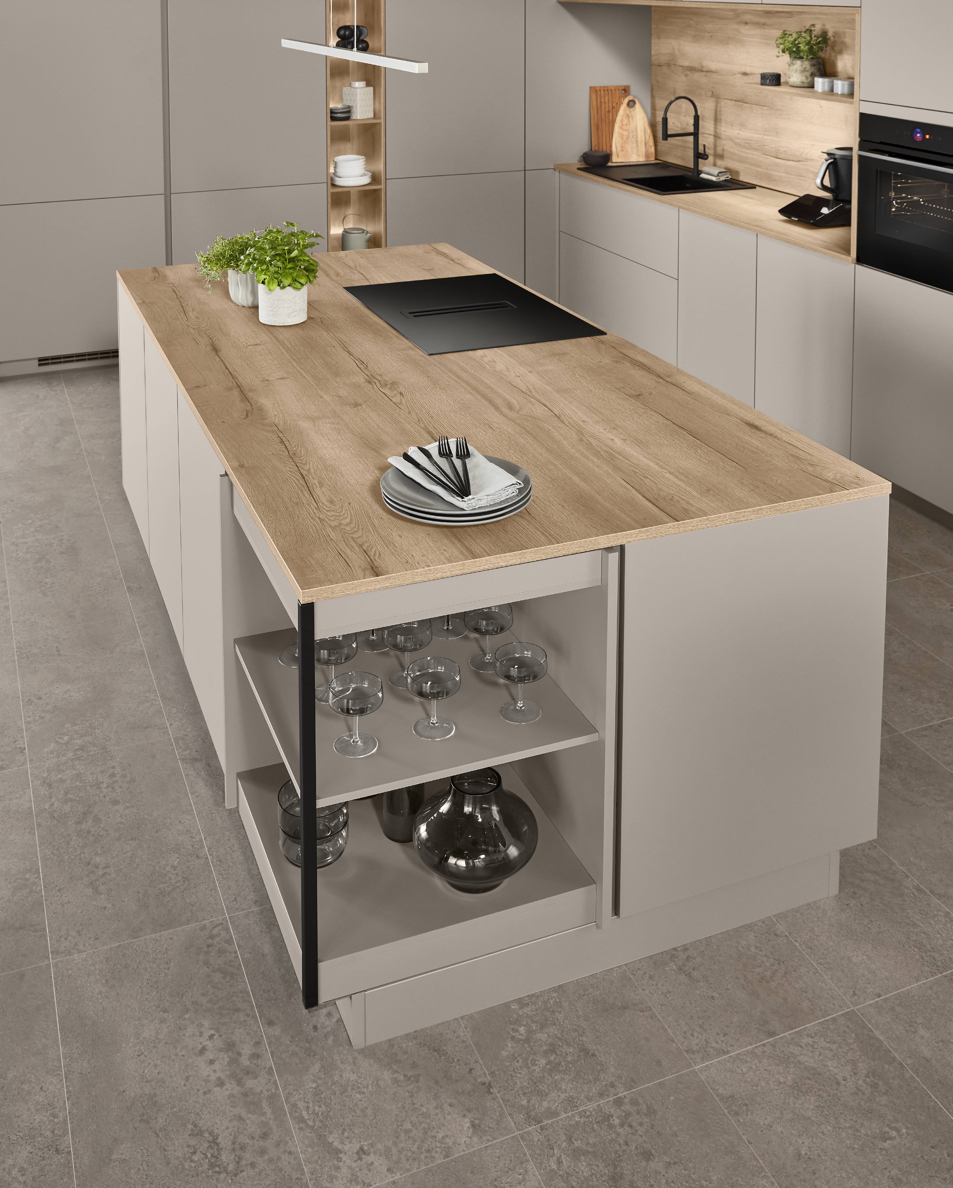 A warm, modern kitchen island that blends clean cabinetry lines with a welcoming surface for everyday gathering.