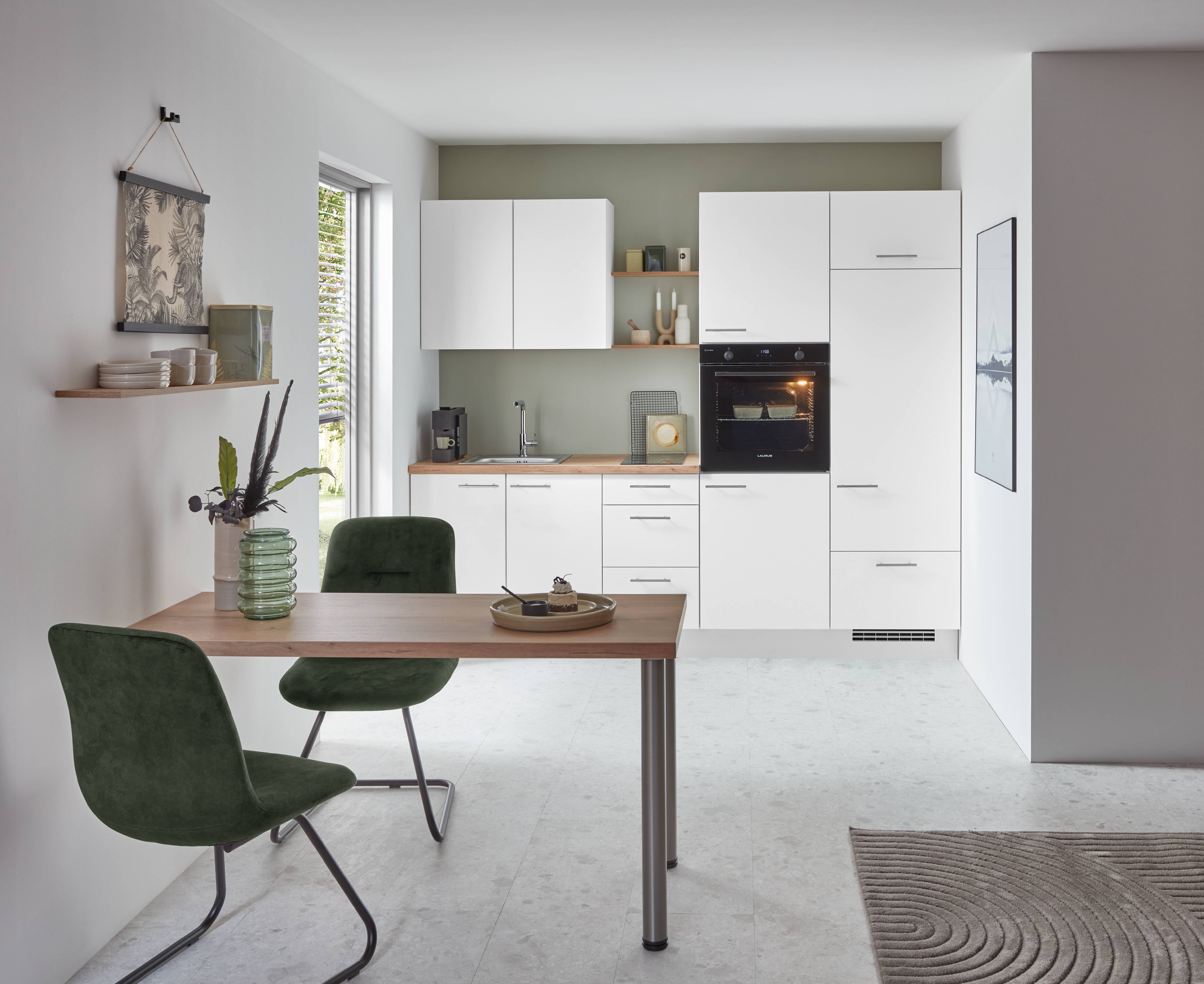 A compact modular kitchen layout that keeps the room feeling open while supporting everyday function