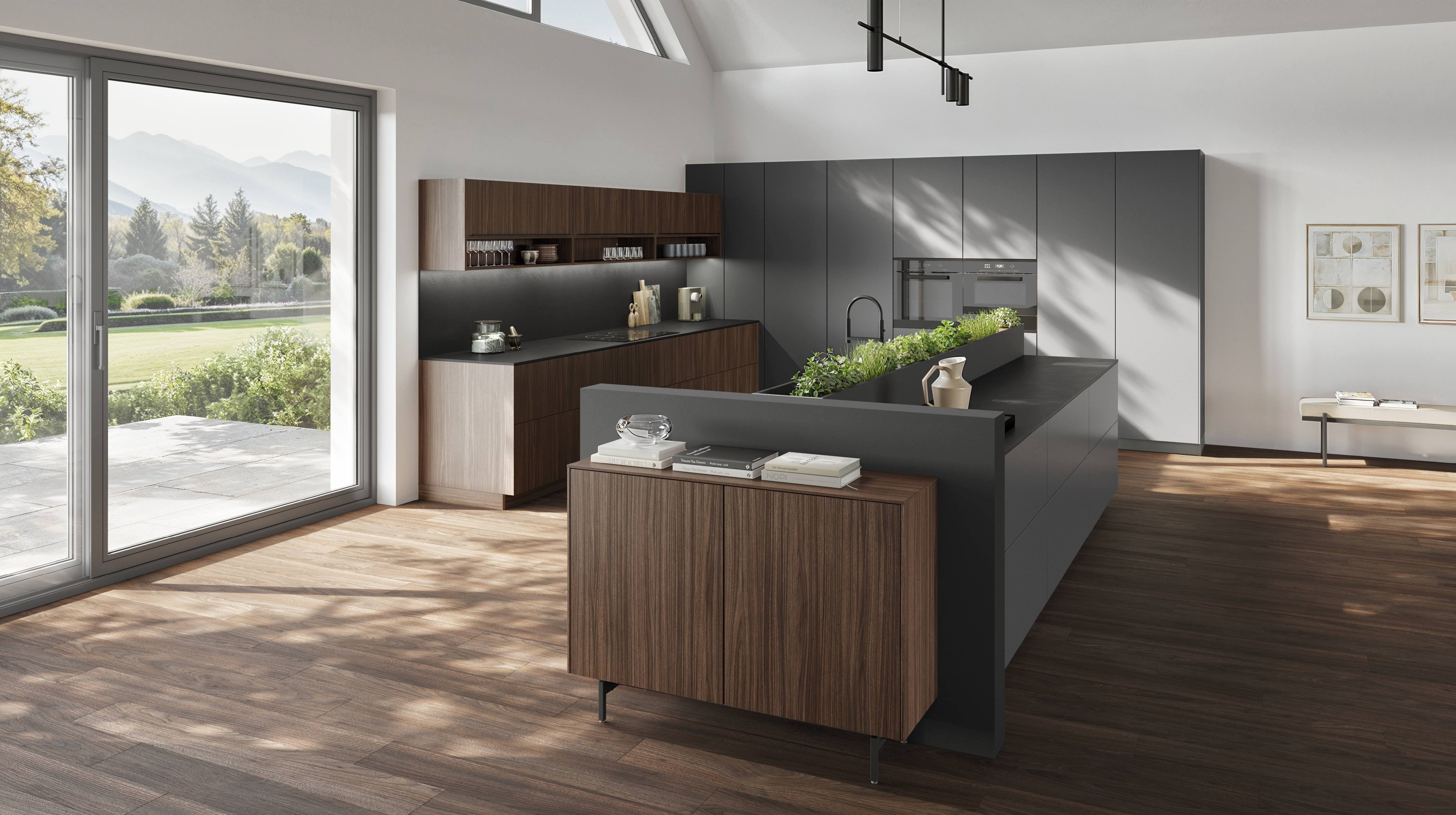 A modern, open-plan kitchen that blends warm wood tones with sleek cabinetry for a refined, value-adding look