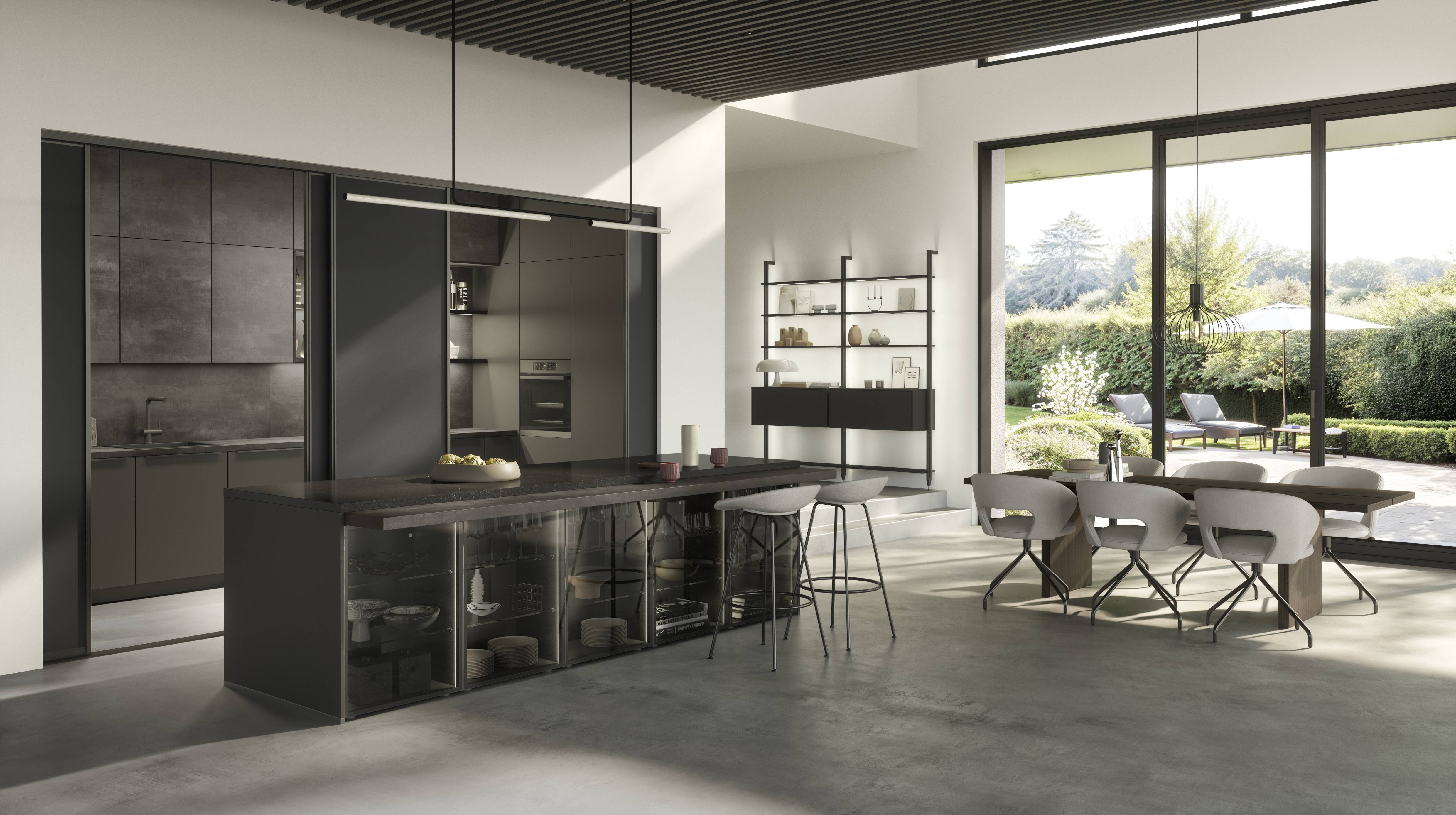A sophisticated modern kitchen with clean lines, premium finishes, and abundant natural light, creating a seamless blend of style, comfort, and functionality.