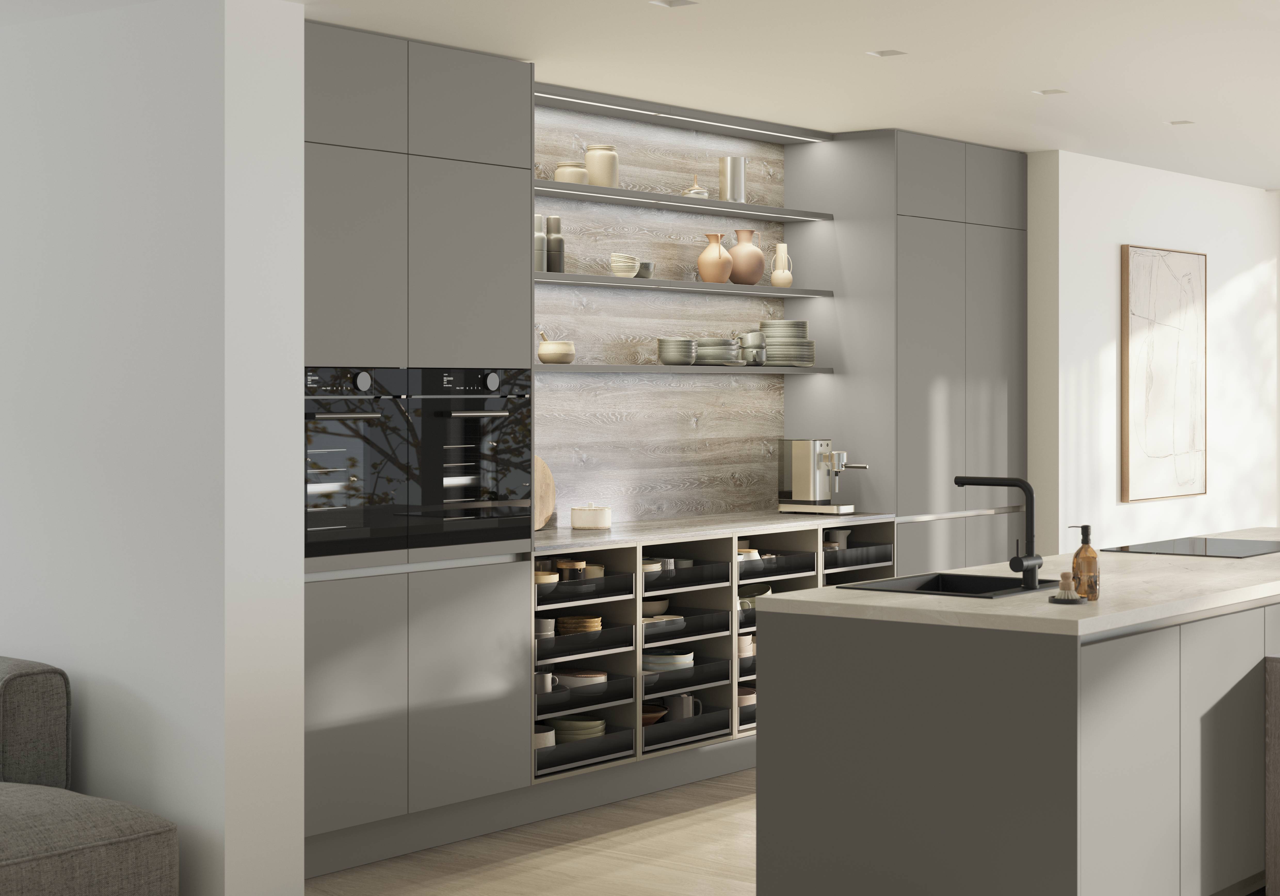 Elegant finishes, seamless cabinetry, and thoughtfully integrated storage create a refined kitchen experience that embodies the precision of German design.
